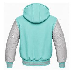 Tiffany Blue and Grey Letterman Jacket with Hood