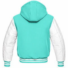 Tiffany Blue and White Varsity Jacket with Hood