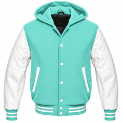 Tiffany Blue and White Varsity Jacket with Hood