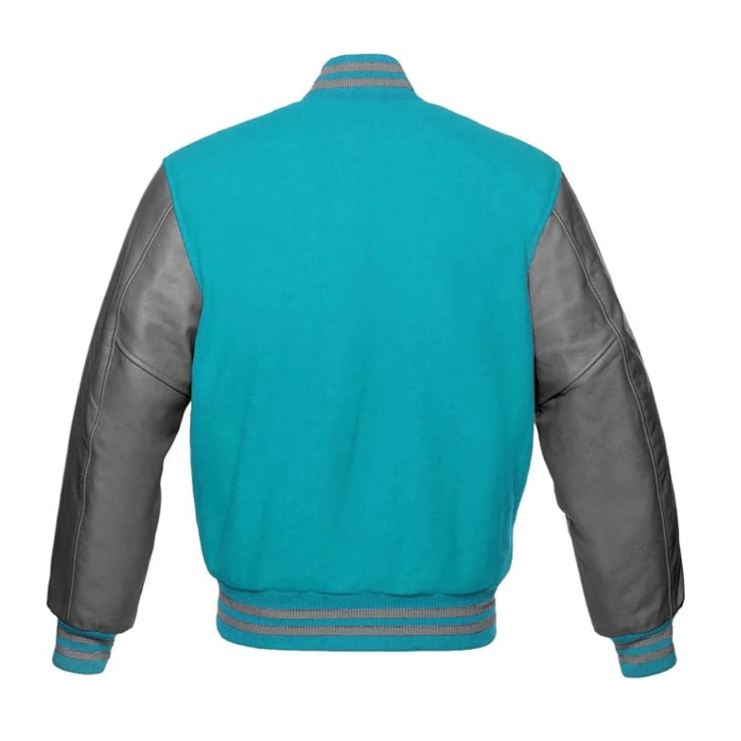 Tiffany Wool and Grey Leather Varsity Jacket Back Side