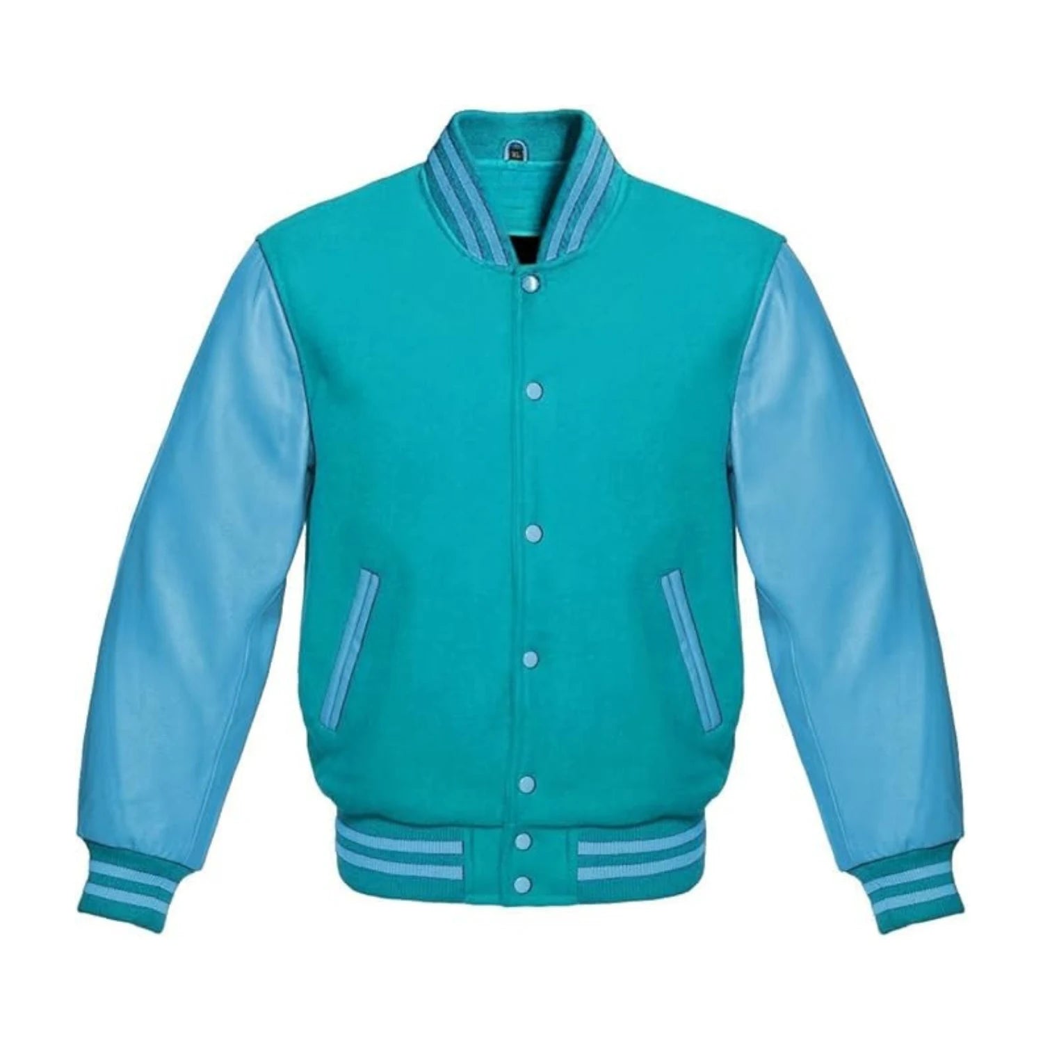 Tiffany Wool and Sky Blue Leather Varsity Jacket