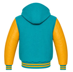 Tiffany Blue and Gold Hooded Varsity Jacket