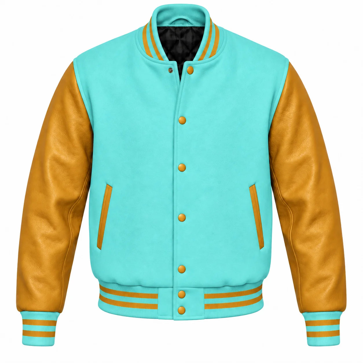 Tiffany Blue and Gold Varsity Jacket with Wool Body and Leather Sleeves