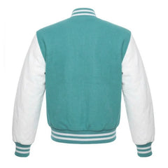 Tiffany and White Varsity Jacket with Wool Body and Leather Sleeves Back Side