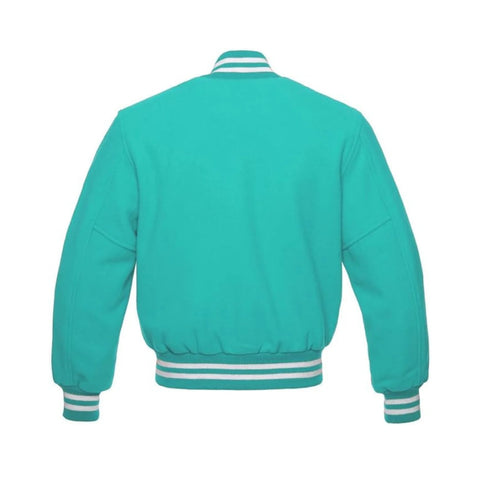 Turquoise Wool Varsity Jacket Back Side