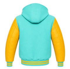 Turquoise and Gold Varsity Jacket with Hood