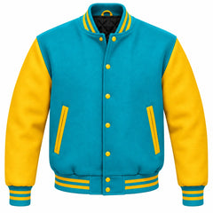 Turquoise and Gold Wool Letterman Jacket