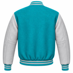 Turquoise and Grey Wool Letterman Jacket