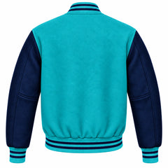 Turquoise and Navy Blue Wool Letterman Jacket