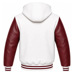 White and Maroon Hooded Varsity Jacket