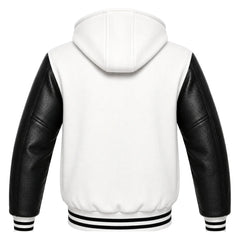 White and Black Hooded Varsity Jacket