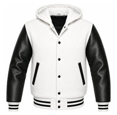 White and Black Hooded Varsity Jacket