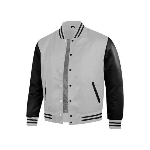 White and Black Satin Jacket Side Pose