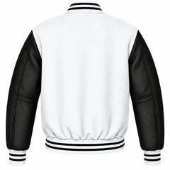 White and Black Wool Letterman Jacket