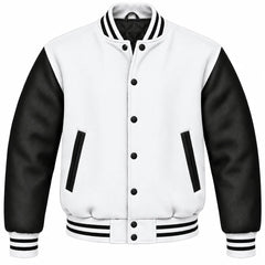 White and Black Wool Letterman Jacket