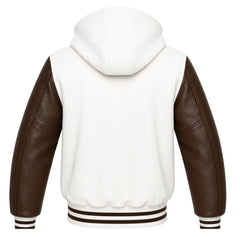 White and Brown Hooded Varsity Jacket