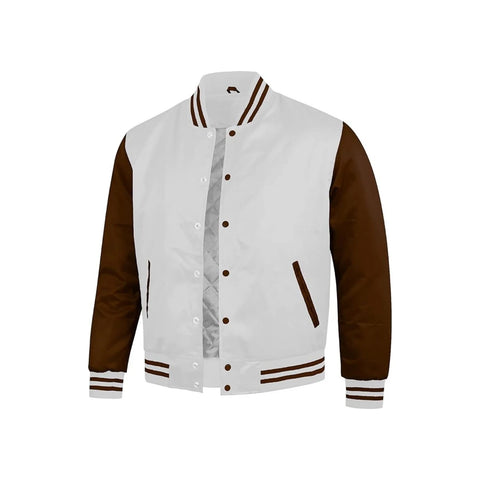 White and Brown Satin Jacket Side Pose