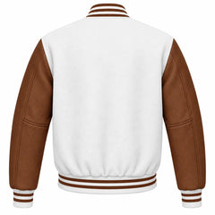 White and Brown Wool Letterman Jacket