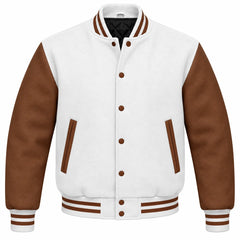 White and Brown Wool Letterman Jacket