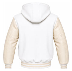 White and Cream Letterman Jacket with Hood