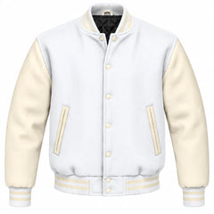 White and Cream Wool Varsity Jacket