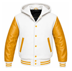 White and Gold Hooded Varsity Jacket