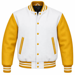 White and Gold Wool Varsity Jacket