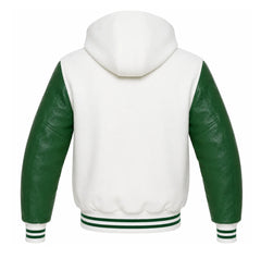 White and Green Hooded Varsity Jacket