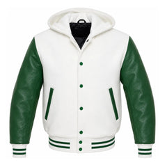 White and Green Hooded Varsity Jacket