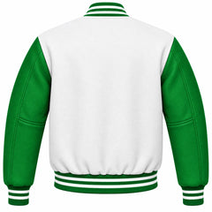 White and Green Wool Varsity Jacket