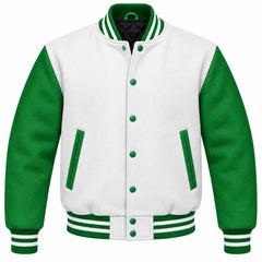 White and Green Wool Varsity Jacket