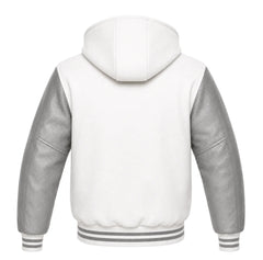White and Grey Varsity Jacket with Hood