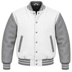 White and Grey Wool Varsity Jacket