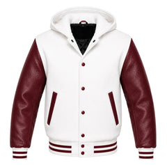 White and Maroon Hooded Varsity Jacket