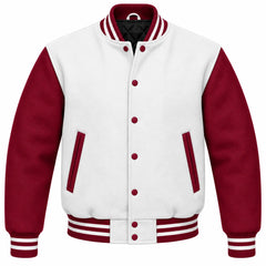White and Maroon Wool Varsity Jacket
