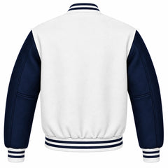 White and Navy Blue Wool Varsity Jacket