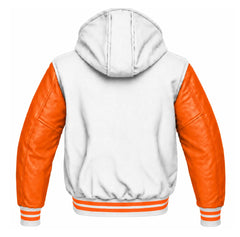 White and Orange Varsity Jacket with Hood