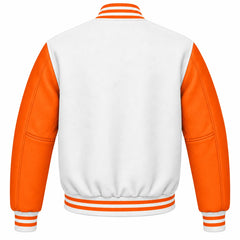 White and Orange Wool Varsity Jacket