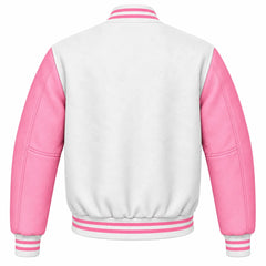 White and Pink Wool Letterman Jacket