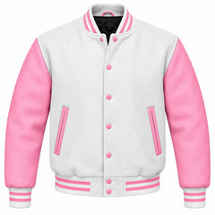 White and Pink Wool Letterman Jacket