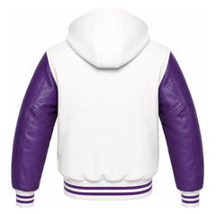 White and Purple Hooded Varsity Jacket