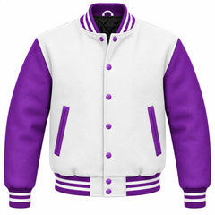 White and Purple Wool Varsity Jacket