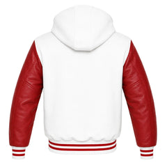 White and Red Hooded Letterman Jacket