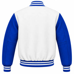 White and Royal Blue Wool Varsity Jacket
