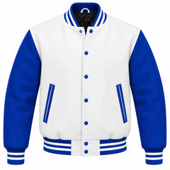 White and Royal Blue Wool Varsity Jacket