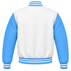White and Sky Blue Wool Varsity Jacket