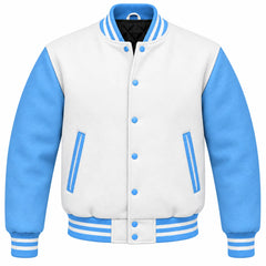 White and Sky Blue Wool Varsity Jacket