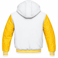 White and Yellow Letterman Jacket with Hood