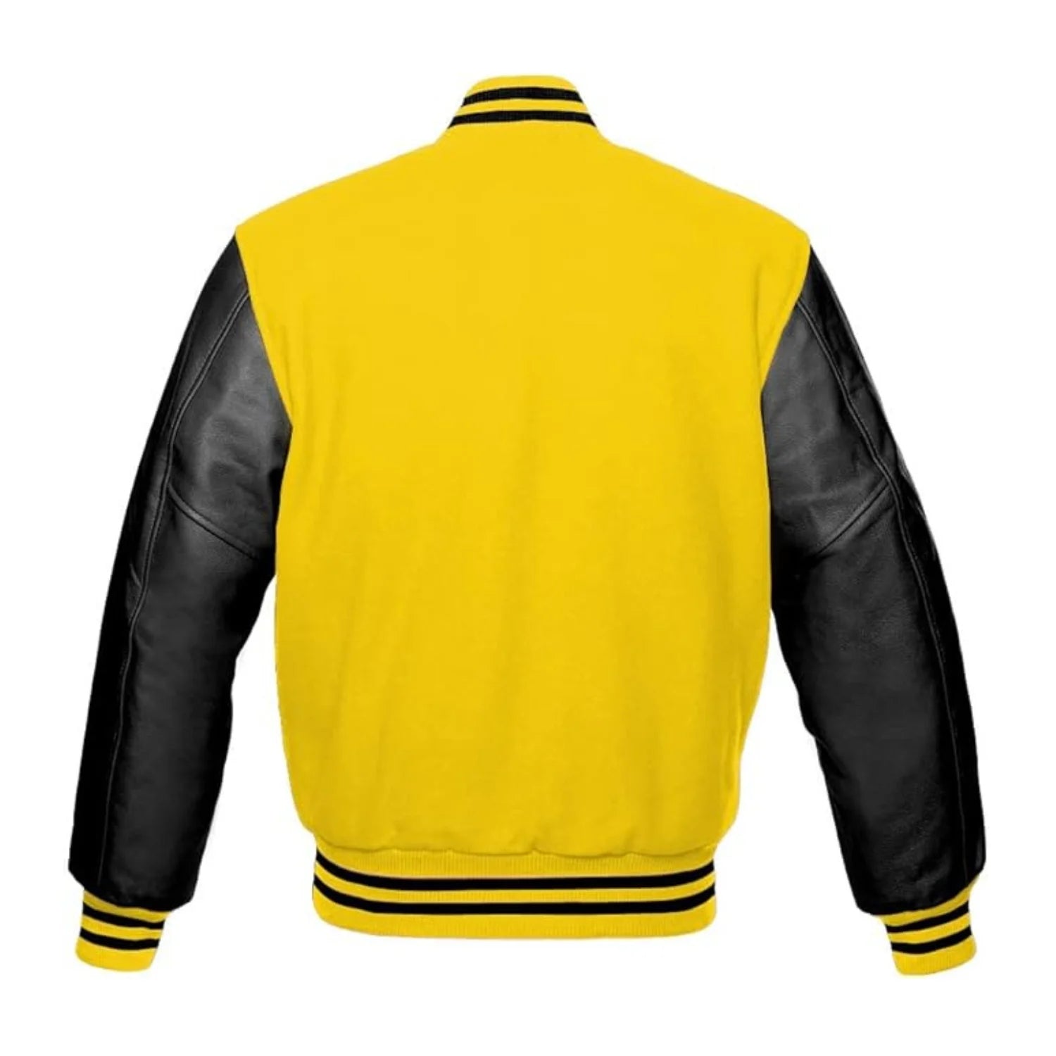 Yellow Wool and Black Leather Varsity Jacket Back Side