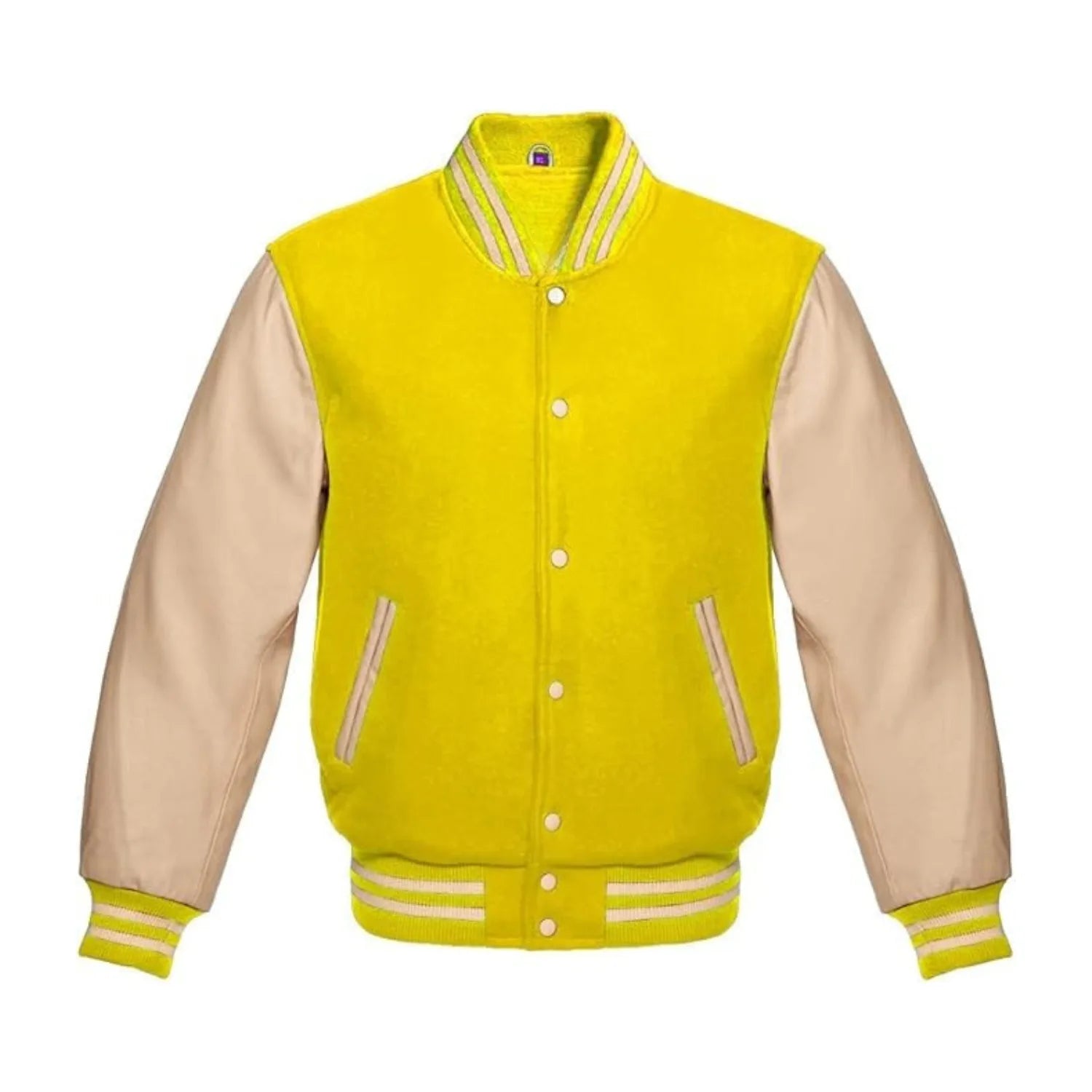 Yellow Wool and Cream Leather Varsity Jacket